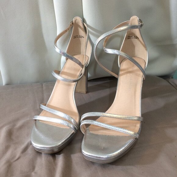 NEW Chinese Laundry Silver Sandals Strappy Heels Ankle Teri Size 8 ½ - Picture 1 of 7